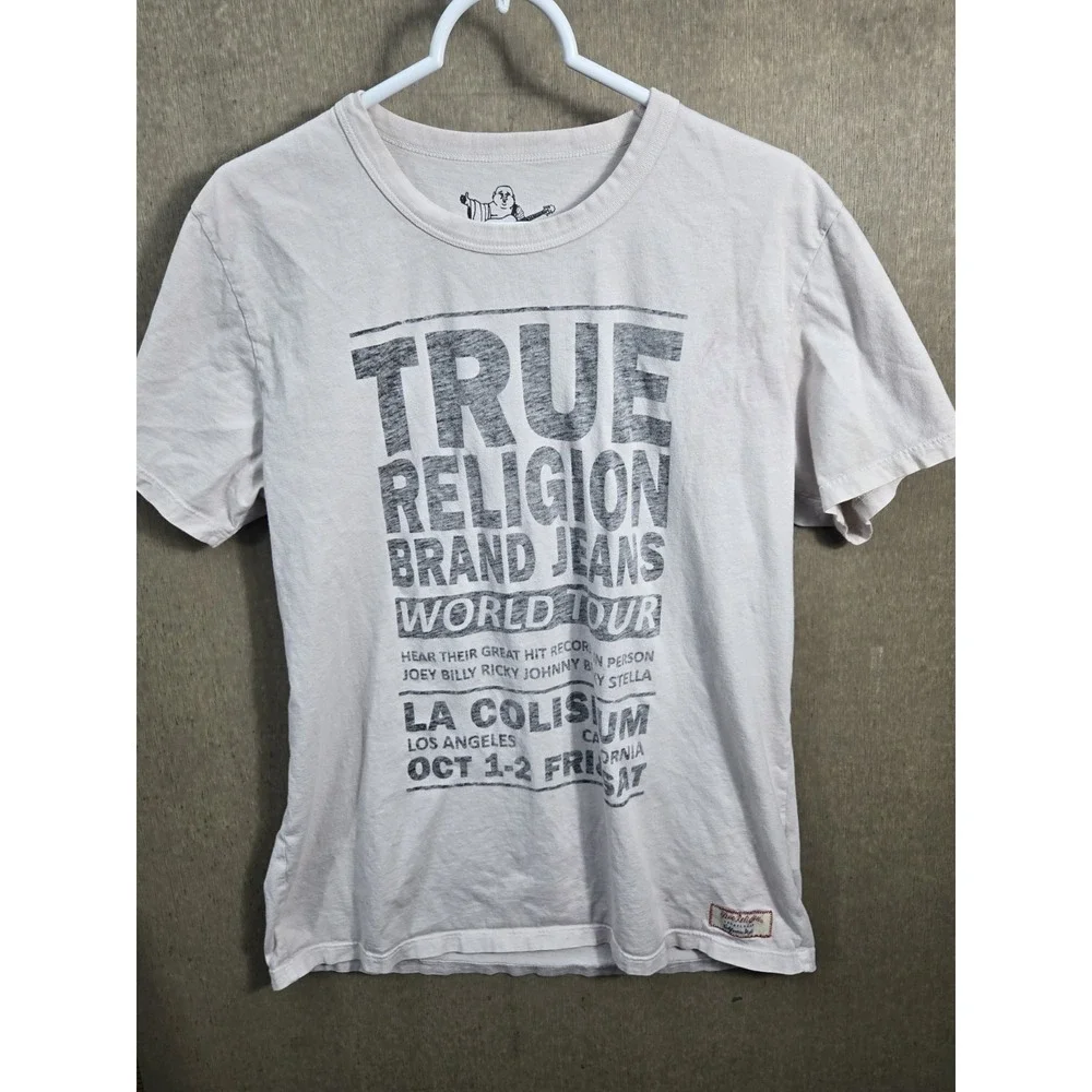 True Religion World Tour Graphic T Shirt‎ XL White Made In USA Brand Jeans Tee